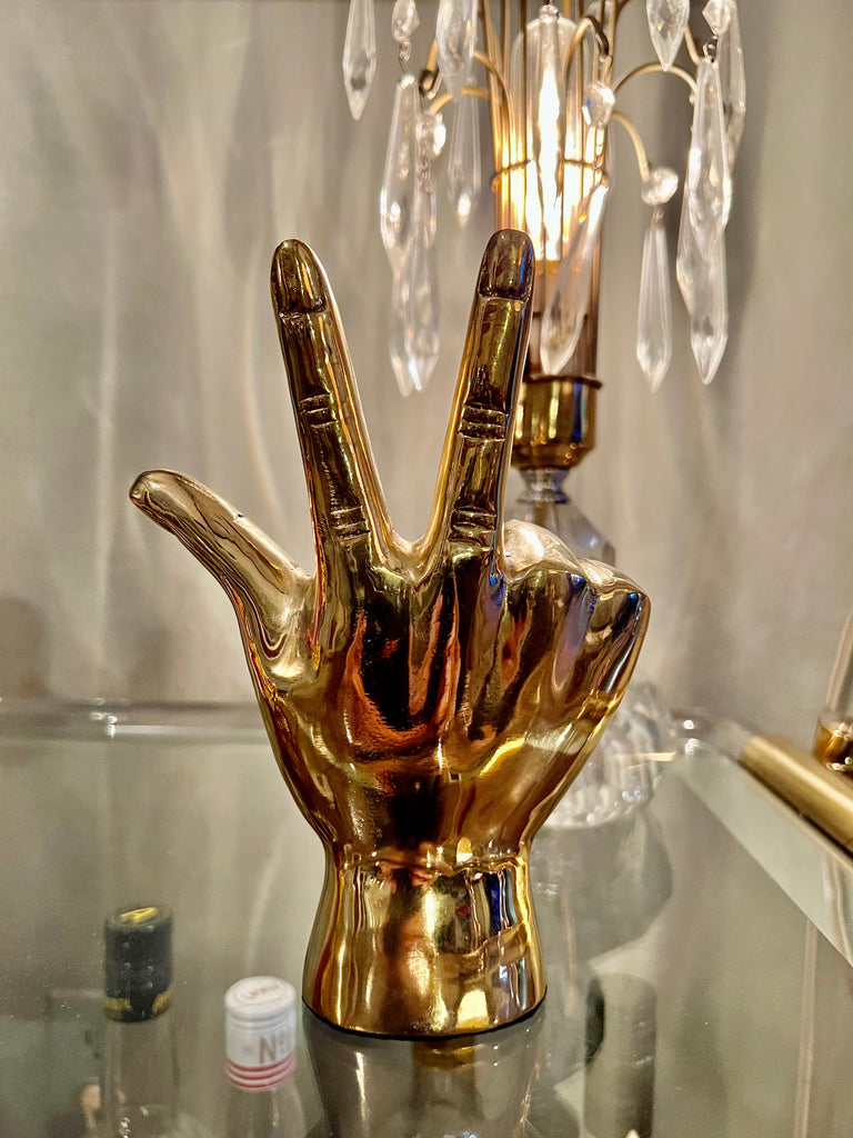 “W” or “UV” or “VU” Hand Sign Sculpture in Brass
