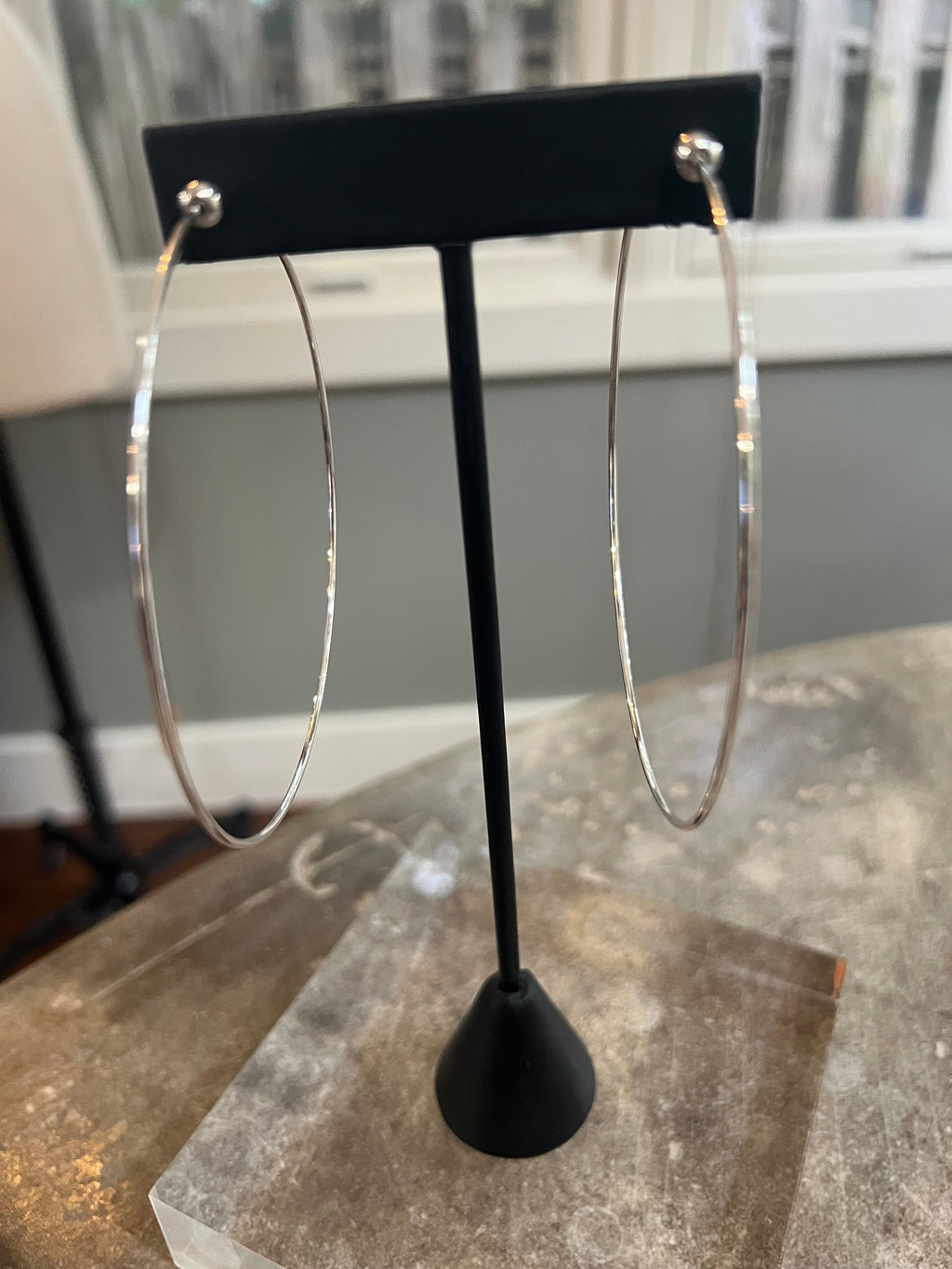 Icon Hoops in Silver/Silver Finish in Large (Approx. 3" in Diameter)