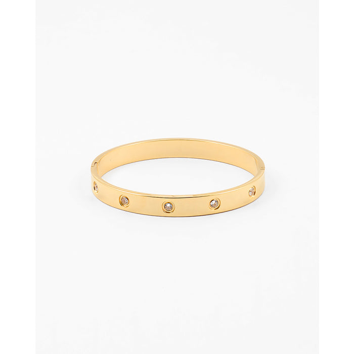 Stainless Steel Cuff Bracelet with Embedded Crystals