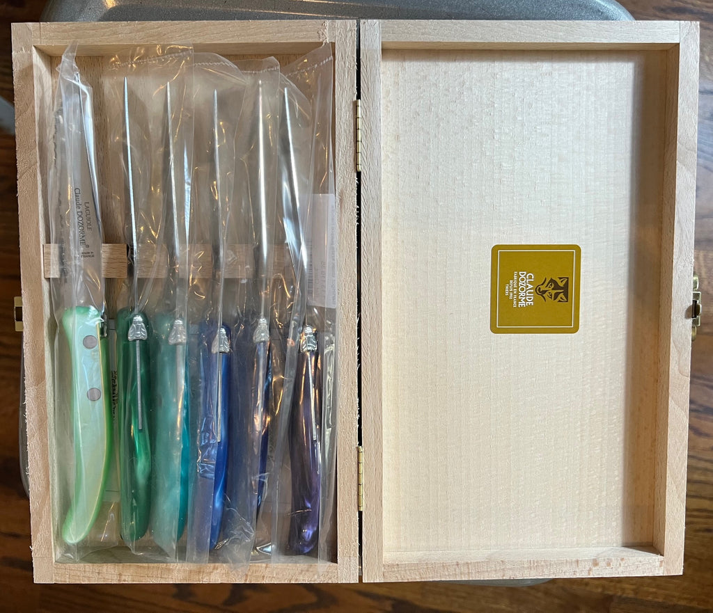 Berlingot Laguiole Steak Knives, Set of 6, in Custom Rainbow Mix (Rainbow, Hot, or Cool)