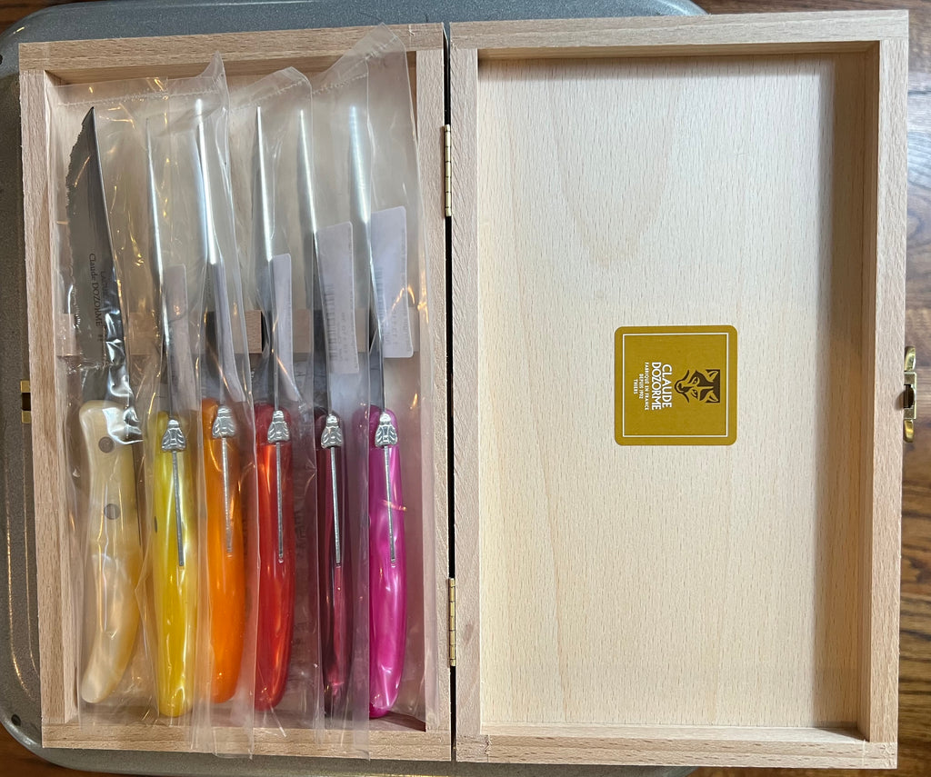 Berlingot Laguiole Steak Knives, Set of 6, in Custom Rainbow Mix (Rainbow, Hot, or Cool)