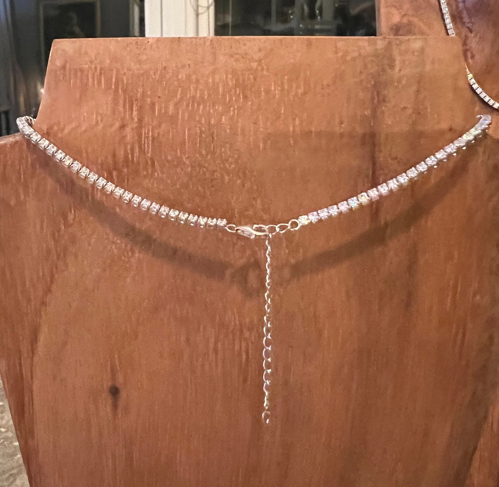 Round Bezel-Set CZ and Sterling Silver Tennis Choker Necklace (1.5 mm)