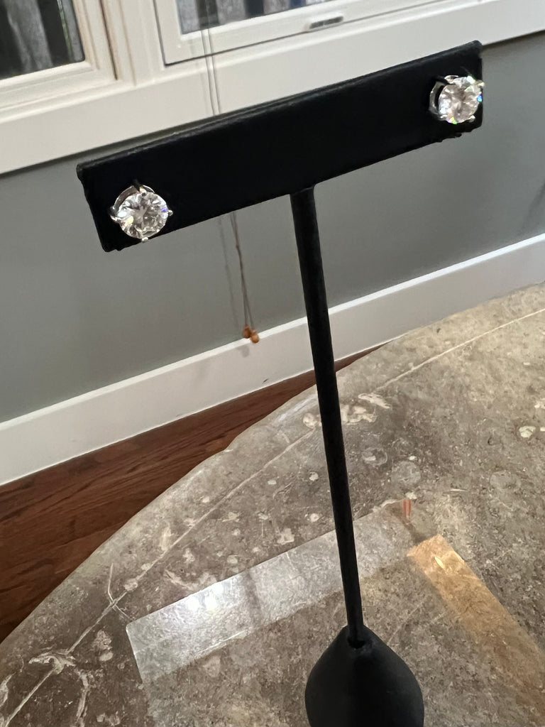 Brilliant Round Moissanite and Sterling Silver 4 Prong Screw Back Stud Earrings (7mm)