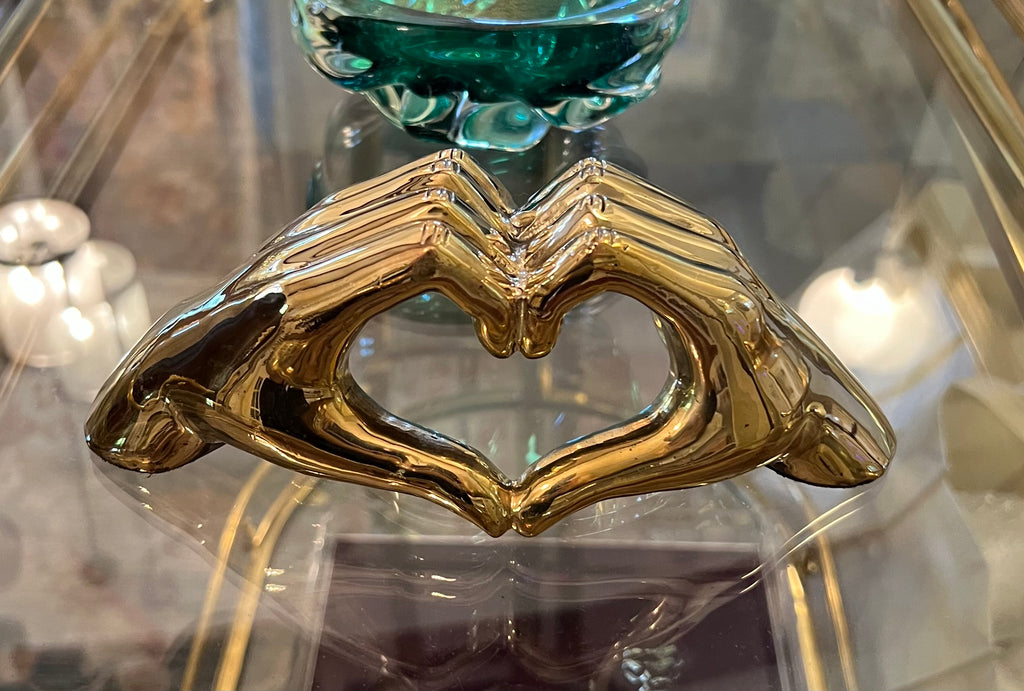 Heart Hands Hand Sign Sculpture in Brass
