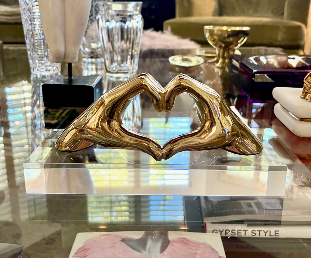 Heart Hands Hand Sign Sculpture in Brass