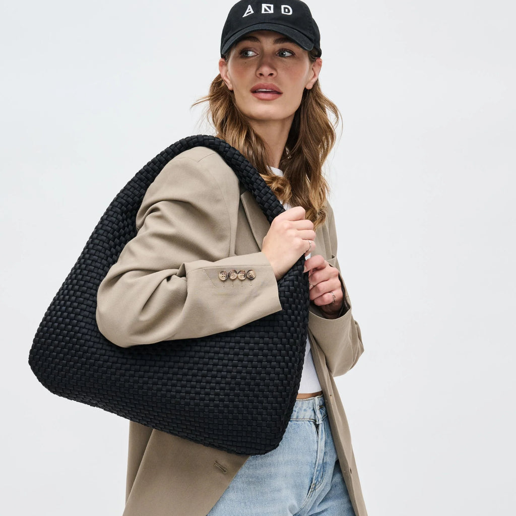 Large Woven Neoprene Hobo in Black