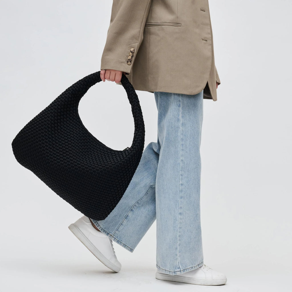 Large Woven Neoprene Hobo in Black
