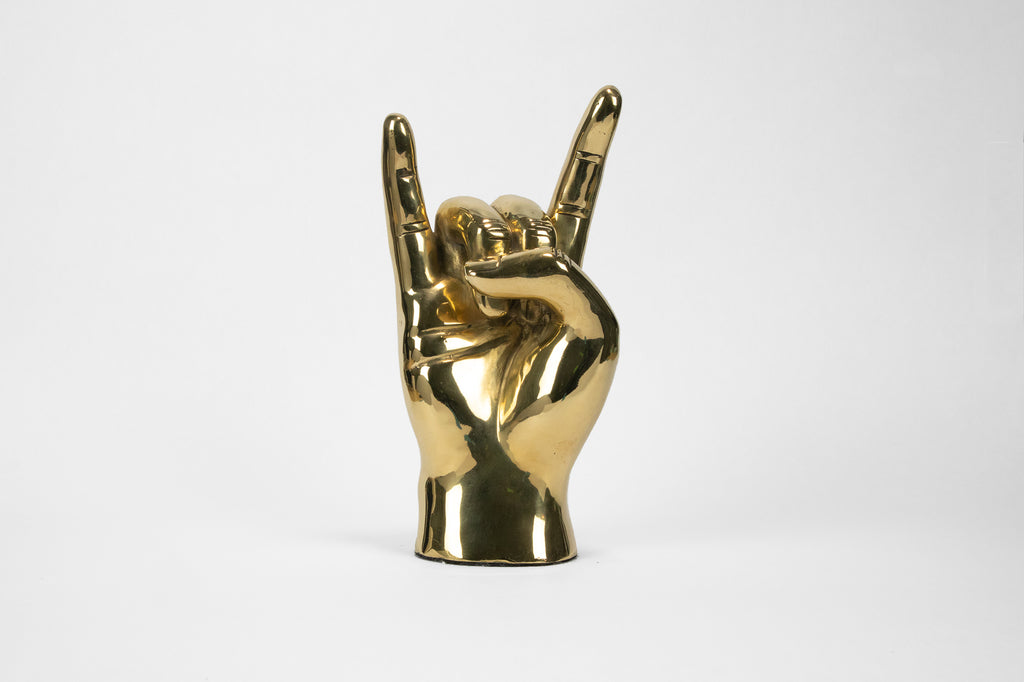 Horns Up or Rock On Hand Sign Sculpture in Brass