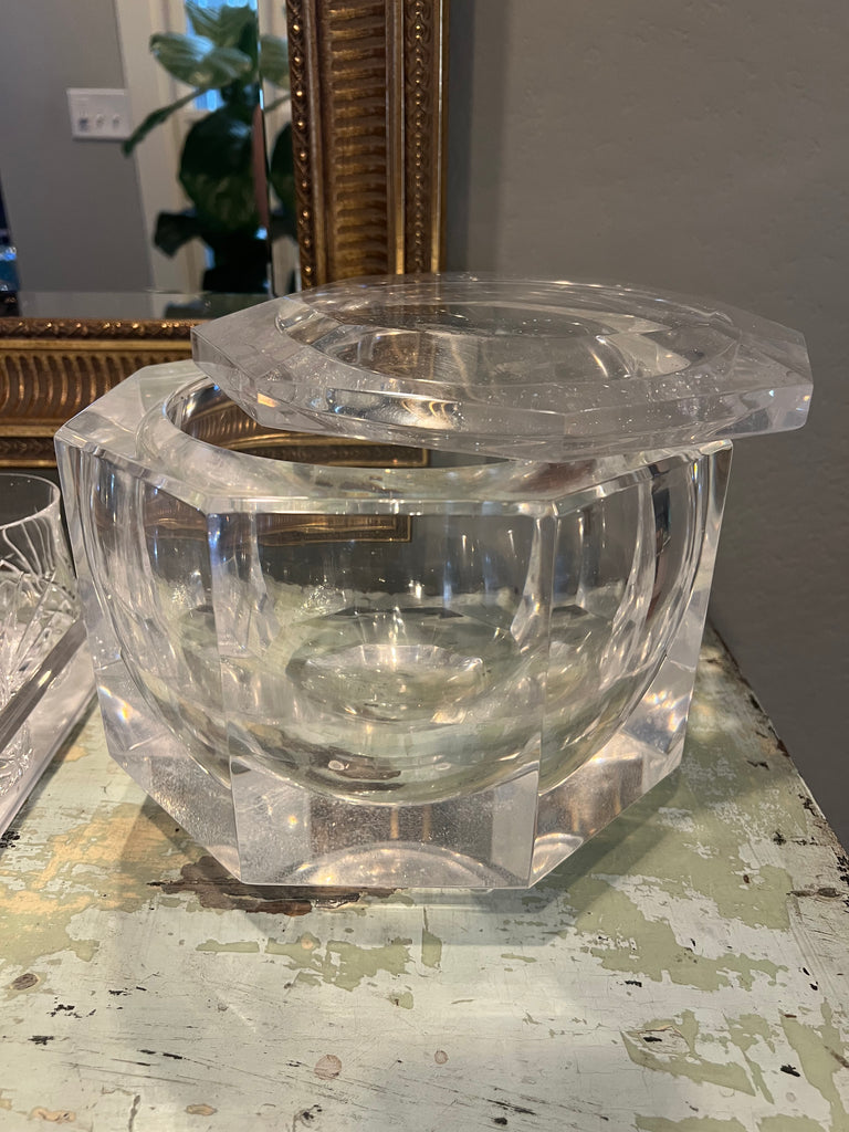 Vintage Octagonal Faceted Lucite Ice Bucket Attributed to Alessandro Albrizza, Italy, 1970s