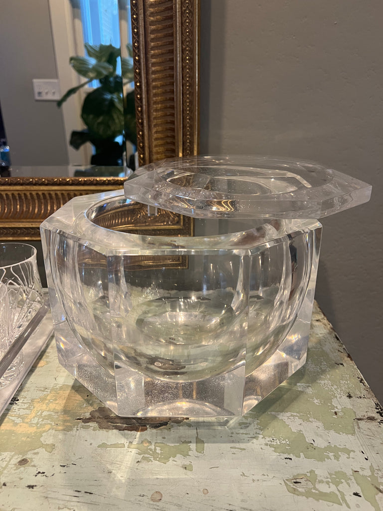 Vintage Octagonal Faceted Lucite Ice Bucket Attributed to Alessandro Albrizza, Italy, 1970s
