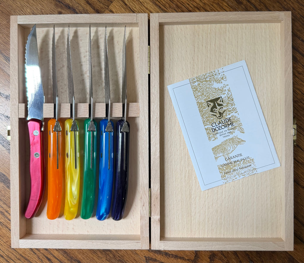 Berlingot Laguiole Steak Knives, Set of 6, in Custom Rainbow Mix (Rainbow, Hot, or Cool)