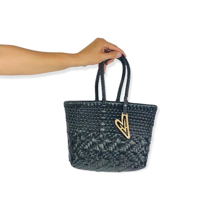 Handwoven Monochrome Tote in Black by Maria Victoria