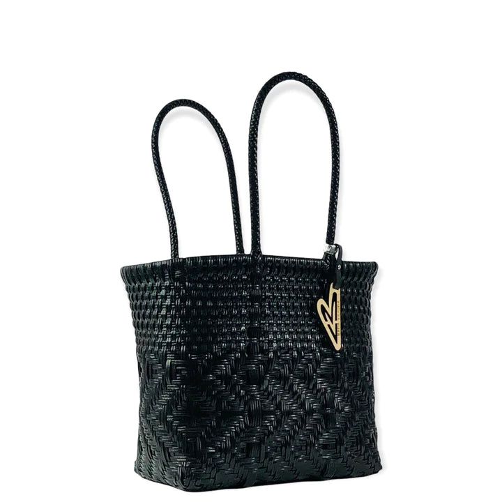 Handwoven Monochrome Tote in Black by Maria Victoria