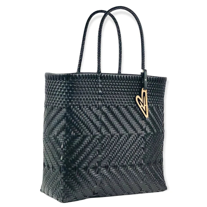 Handwoven Monochrome Tote in Black by Maria Victoria