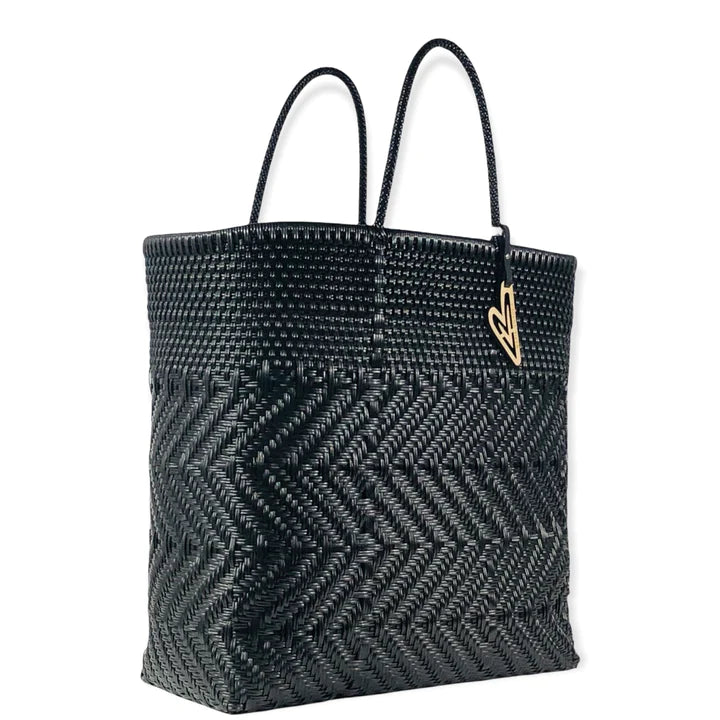 Handwoven Monochrome Tote in Black by Maria Victoria