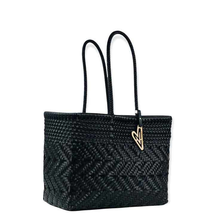 Handwoven Monochrome Tote in Black by Maria Victoria