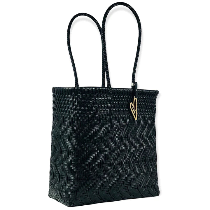 Handwoven Monochrome Tote in Black by Maria Victoria