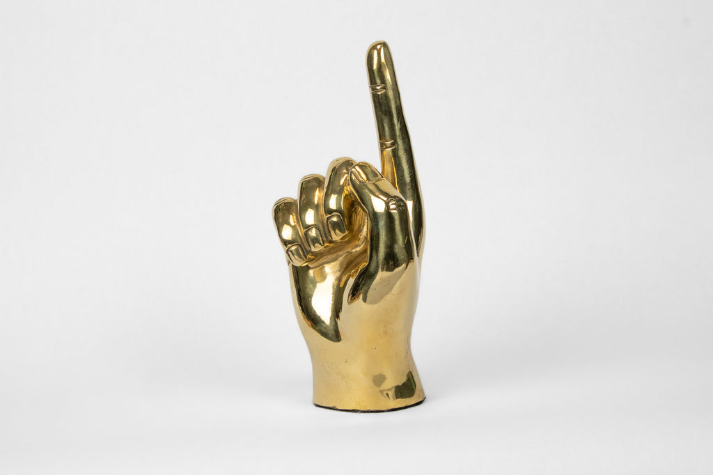 Number One (# 1) or the Pointing Emoji Hand Sign Sculpture in Brass