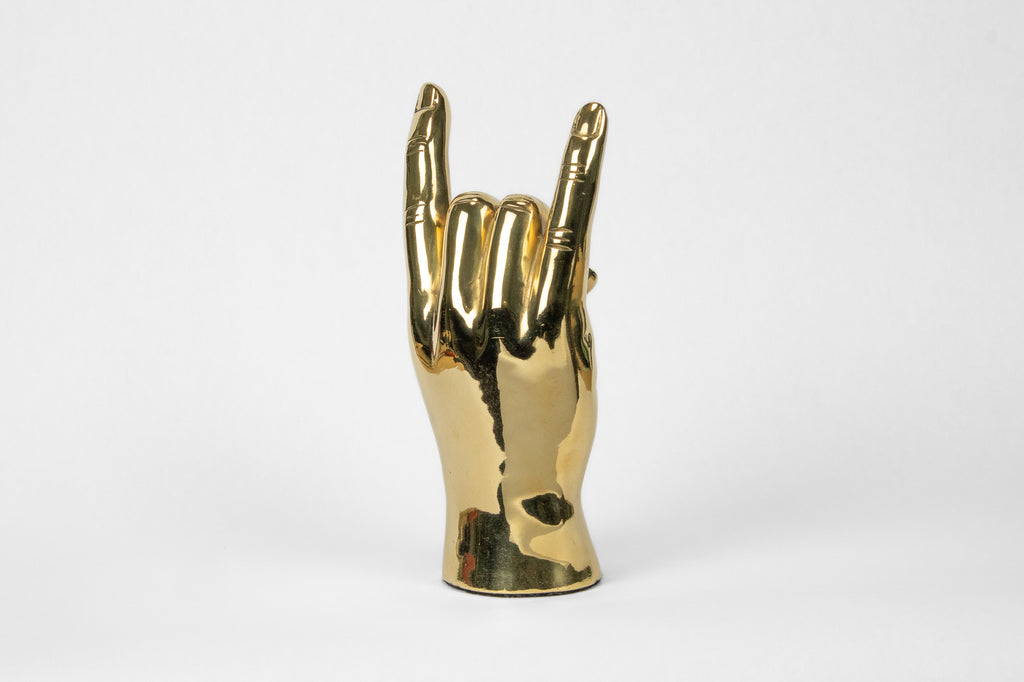 Horns Up or Rock On Hand Sign Sculpture in Brass