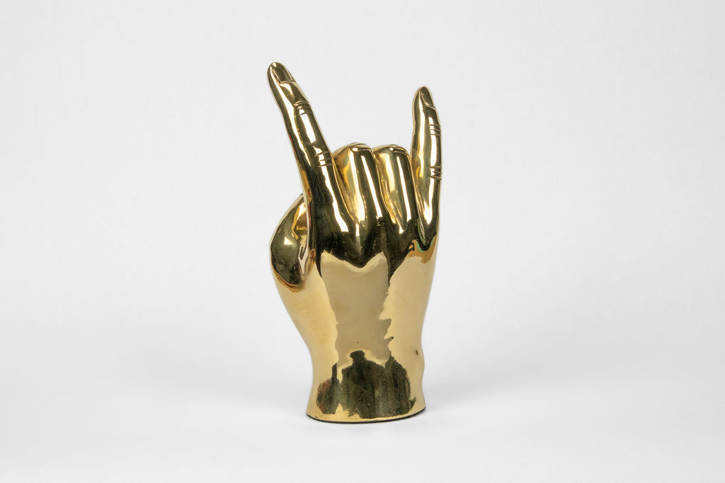 Horns Up or Rock On Hand Sign Sculpture in Brass