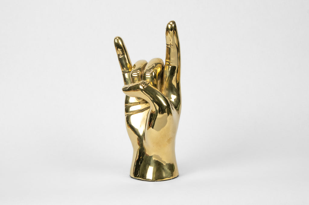 Horns Up or Rock On Hand Sign Sculpture in Brass