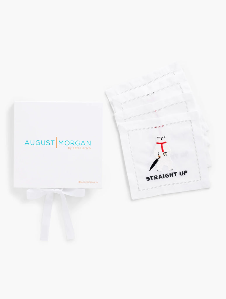 August Morgan Cocktail Napkin Set of 4 - Straight Up (White Polar Bear)