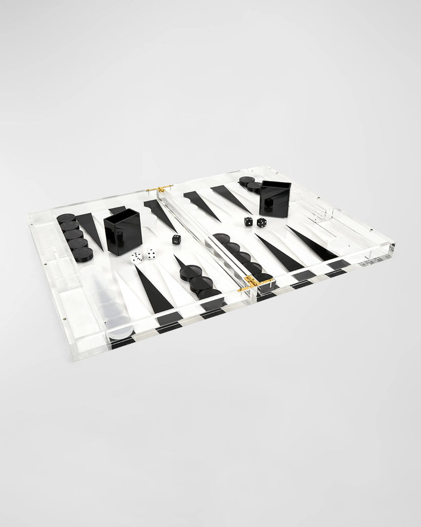 Lucite Backgammon Set in Black, White, and Clear