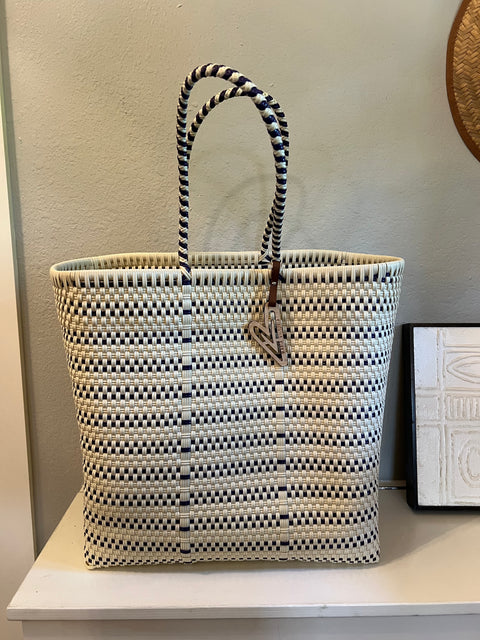 Multicolor Tote, Cream (Off White) with Violet (Purple) Detail in Extra Large