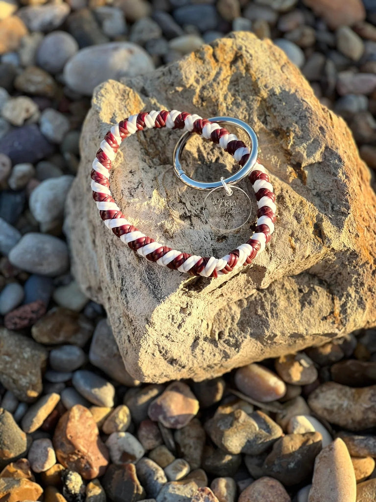 Key Ring by Maria Victoria in Maroon and White