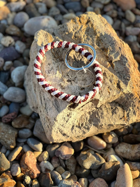 Key Ring by Maria Victoria in Maroon and White
