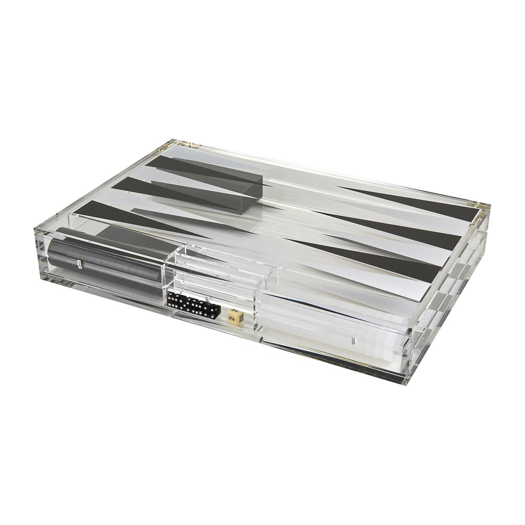 Lucite Backgammon Set in Black, White, and Clear