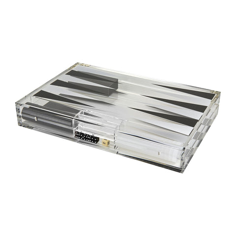 Lucite Backgammon Set in Black, White, and Clear