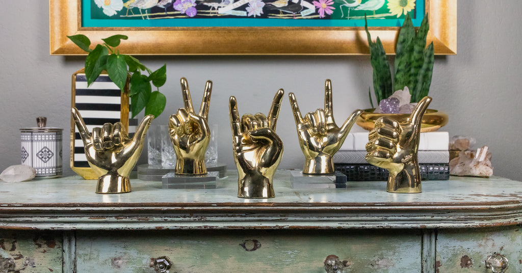 Shaka ("Hang Loose") or Roadrunner or "Birds Up" Hand Sign Sculpture in Brass