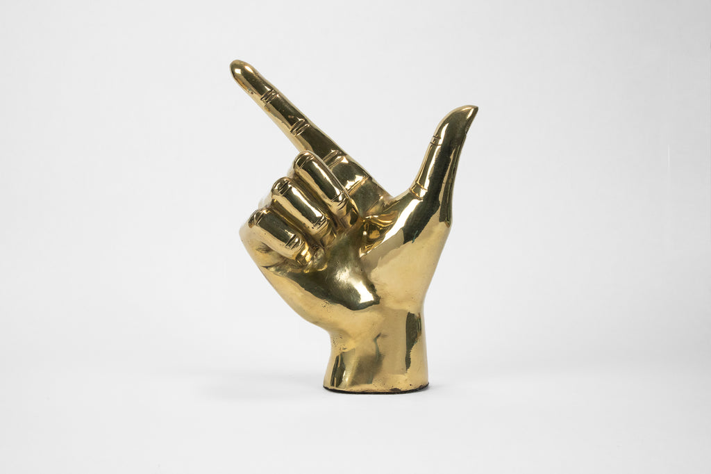 Gun, Pistol, "Guns Up", or "Go Pokes" Hand Sign Sculpture in Brass
