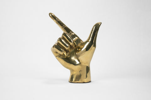 Gun, Pistol, "Guns Up", or "Go Pokes" Hand Sign Sculpture in Brass
