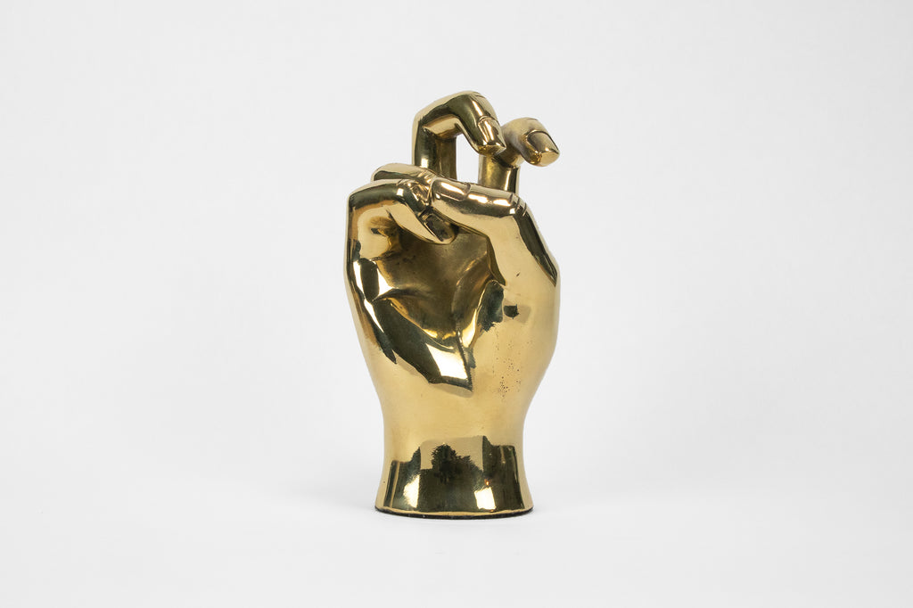 Horned Frog Hand Sign Sculpture in Brass