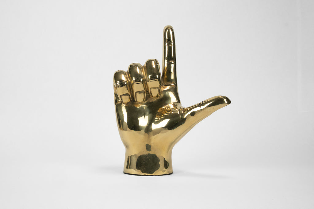 "L" Initial Hand Sign Sculpture in Brass