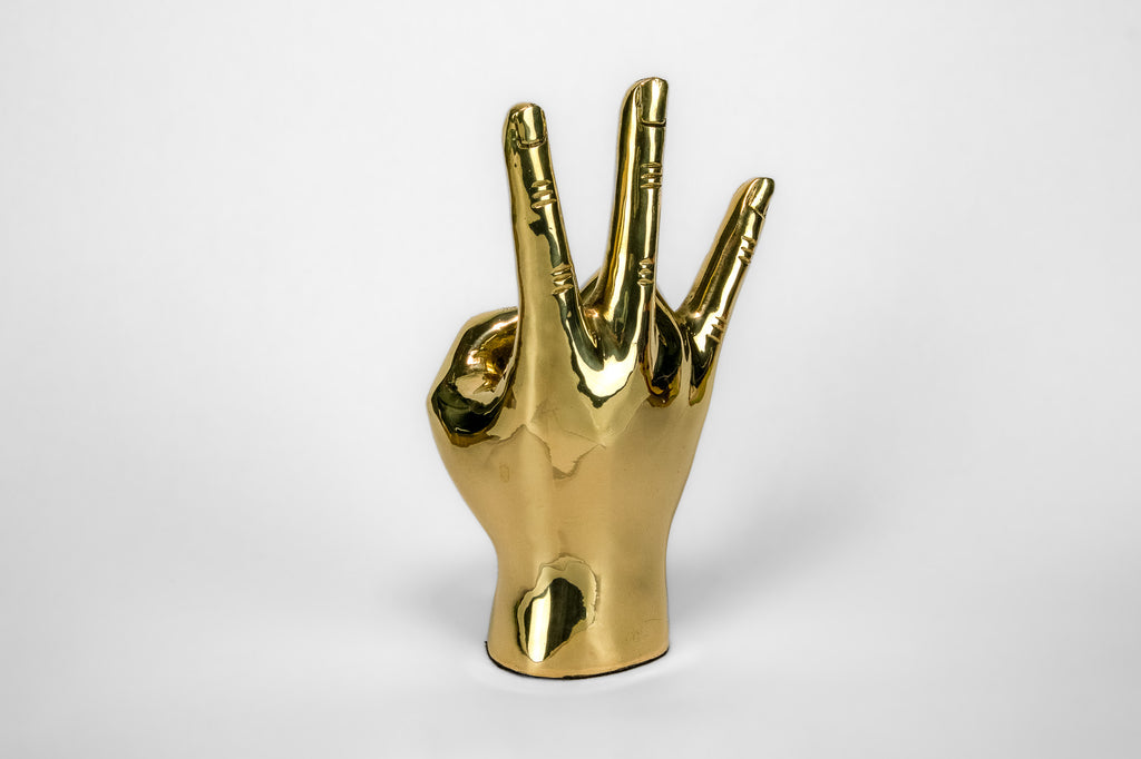 Cougar Paw, Pitchfork, or Triton Hand Sign Sculpture in Brass