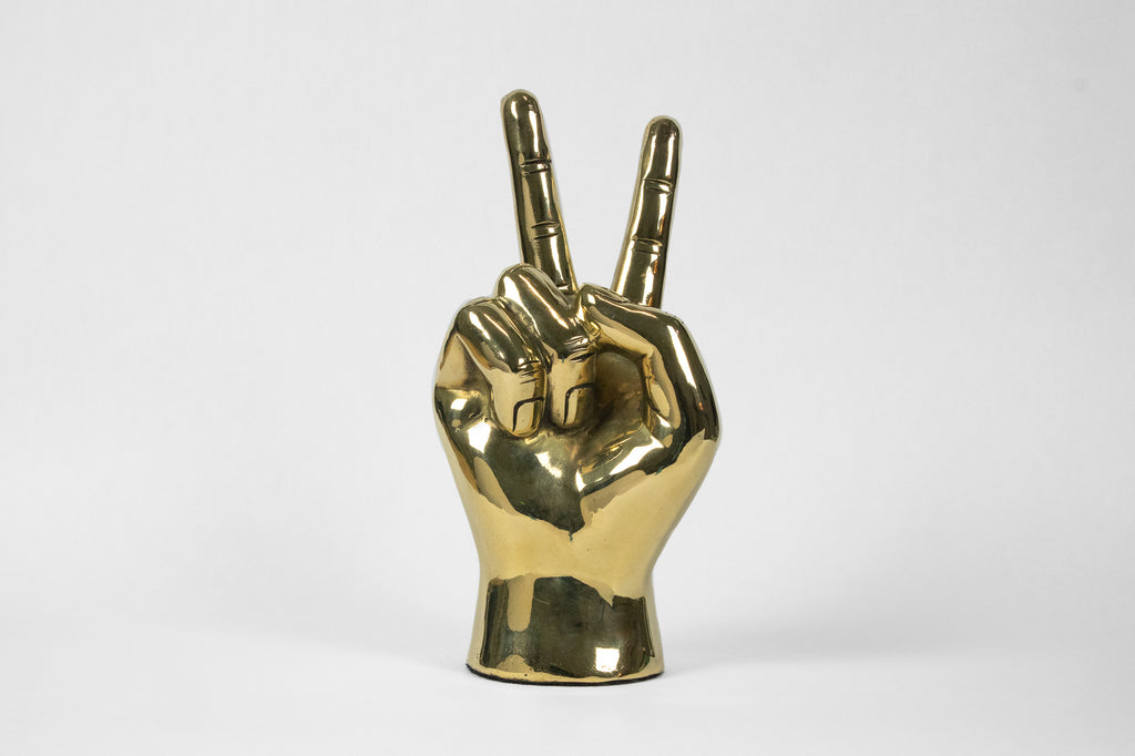 Peace Hand Sign Sculpture in Brass