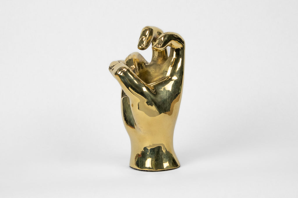 Horned Frog Hand Sign Sculpture in Brass