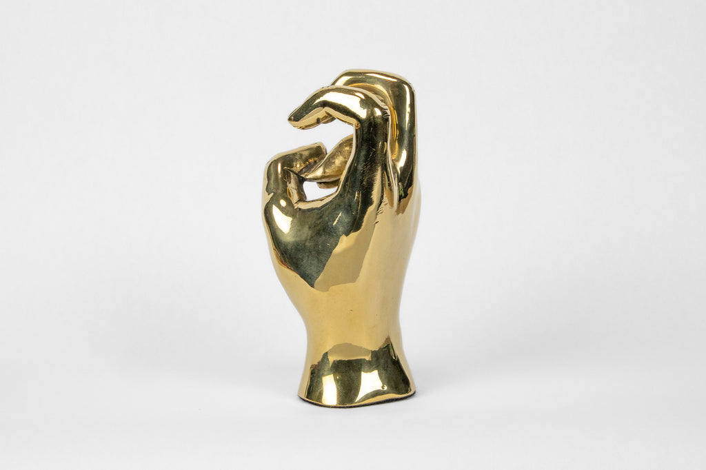 Horned Frog Hand Sign Sculpture in Brass