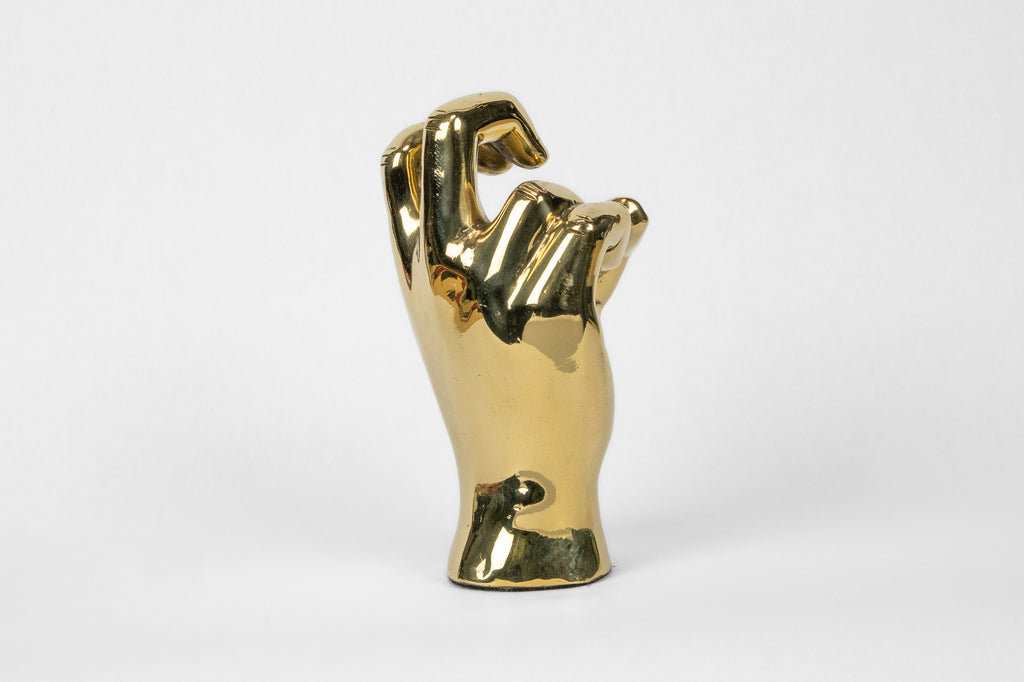 Horned Frog Hand Sign Sculpture in Brass