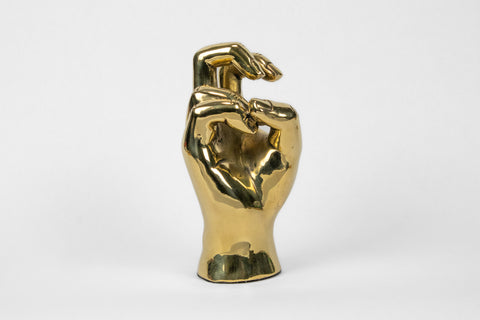 Horned Frog Hand Sign Sculpture in Brass