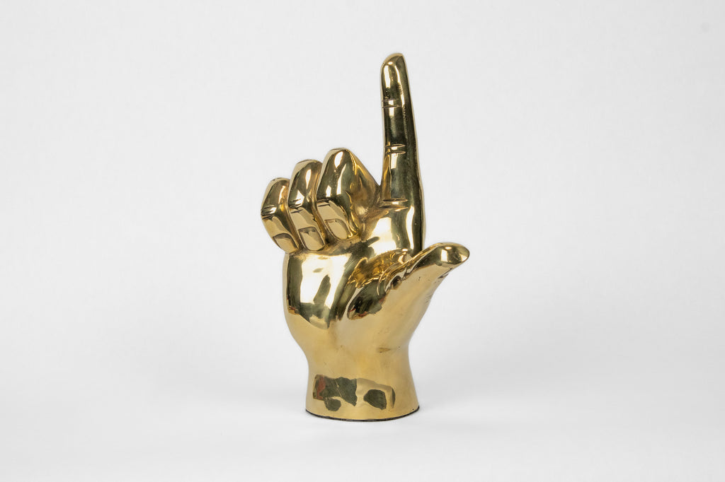 "L" Initial Hand Sign Sculpture in Brass