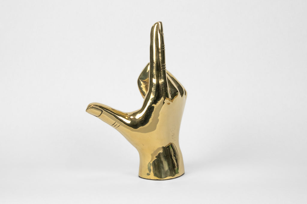 "L" Initial Hand Sign Sculpture in Brass