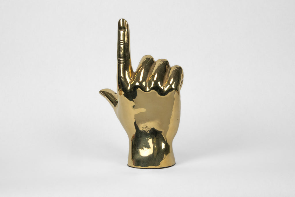 "L" Initial Hand Sign Sculpture in Brass