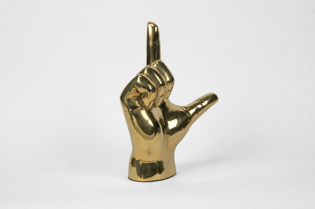 "L" Initial Hand Sign Sculpture in Brass