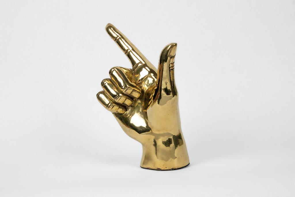 Gun, Pistol, "Guns Up", or "Go Pokes" Hand Sign Sculpture in Brass
