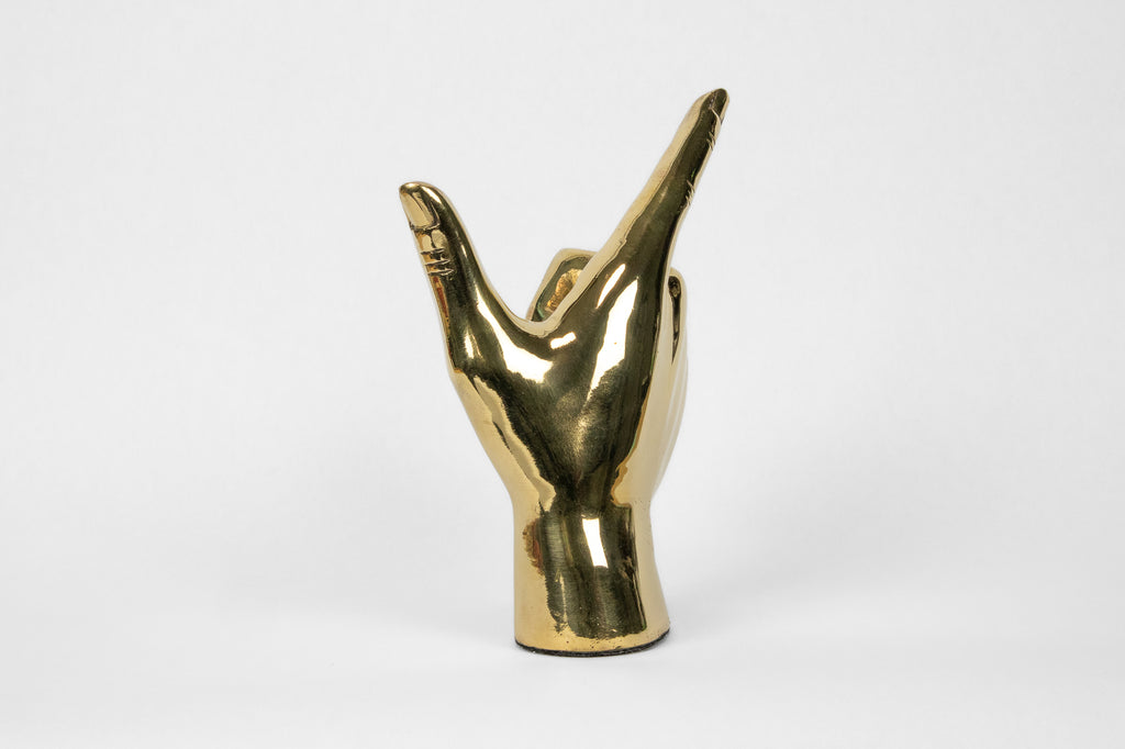 Gun, Pistol, "Guns Up", or "Go Pokes" Hand Sign Sculpture in Brass