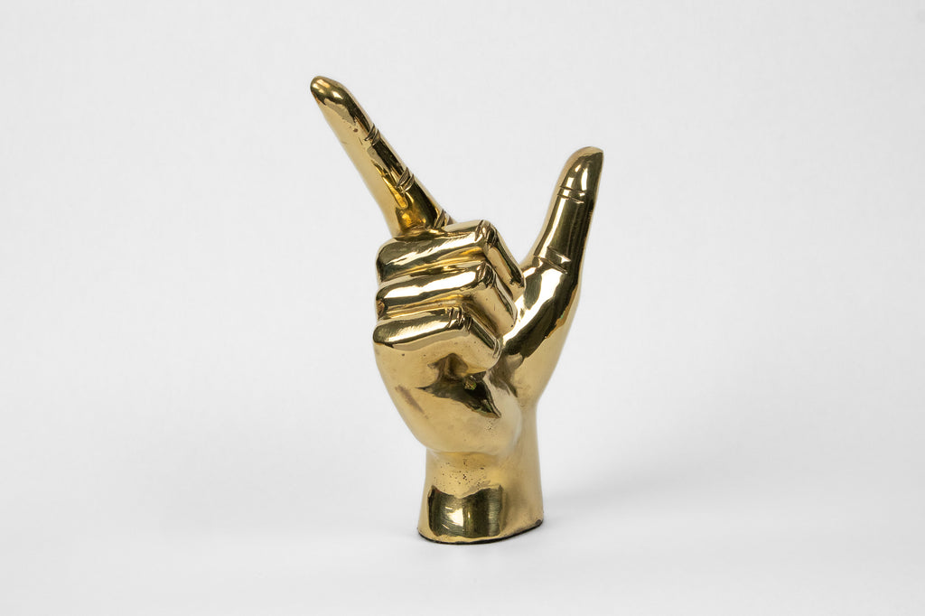 Gun, Pistol, "Guns Up", or "Go Pokes" Hand Sign Sculpture in Brass